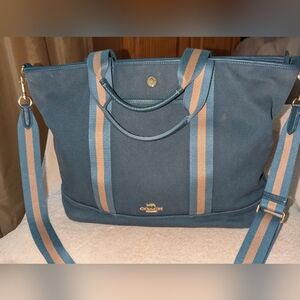Coach Ellis Canvas With Leather Trim Blue and Tan Crossbody Bag